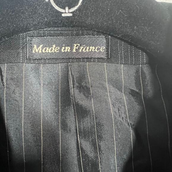 Tiglio Baroloz 100% Virgin Wool 150 Black Pin Striped Men’s Suit Jacket Long VTG - Picture 2 of 10